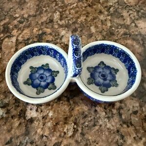 Polish Pottery Condiment Dish Blue Poppies/ Blue poppies collection